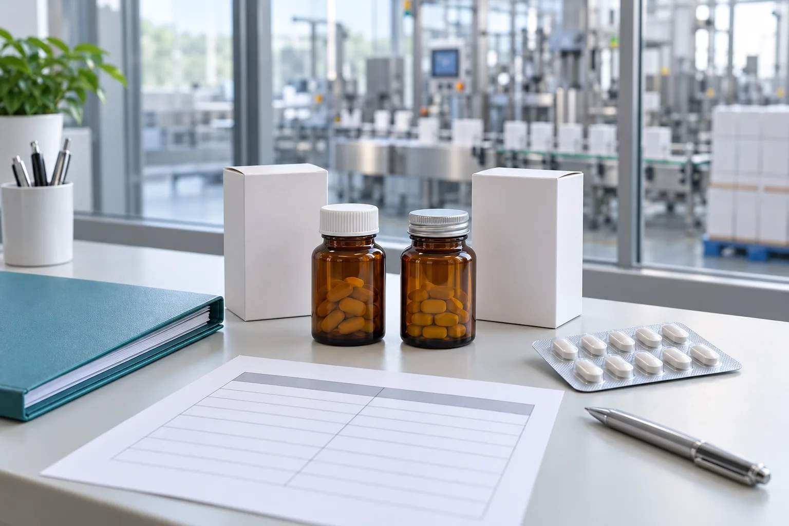 Pharmaceutical change control illustrated with bottle closures, carton samples and review documents