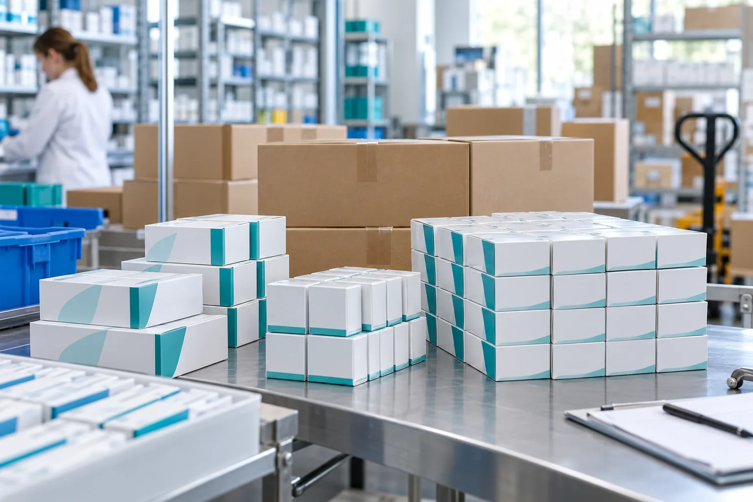 Illustrative pharma minimum order quantity workspace with generic pharmaceutical packaging