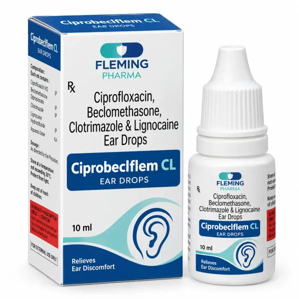 Ciprofloxacin, Beclomethasone, Clotrimazole & Lignocaine Ear Drops